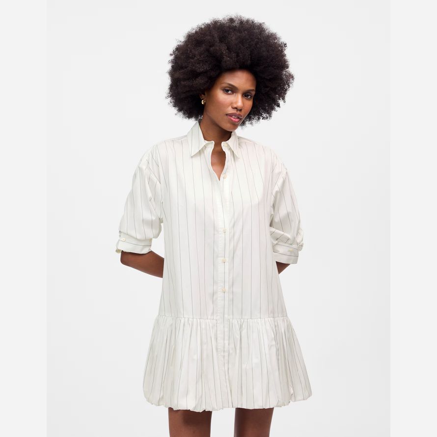 womens madewell bubble-hem mini shirt dress white