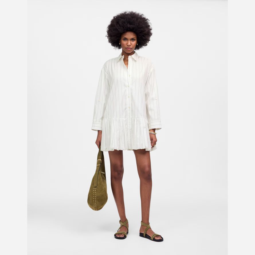 womens madewell bubble-hem mini shirt dress white