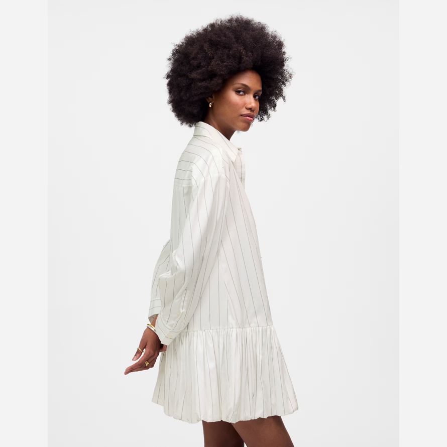 womens madewell bubble-hem mini shirt dress white