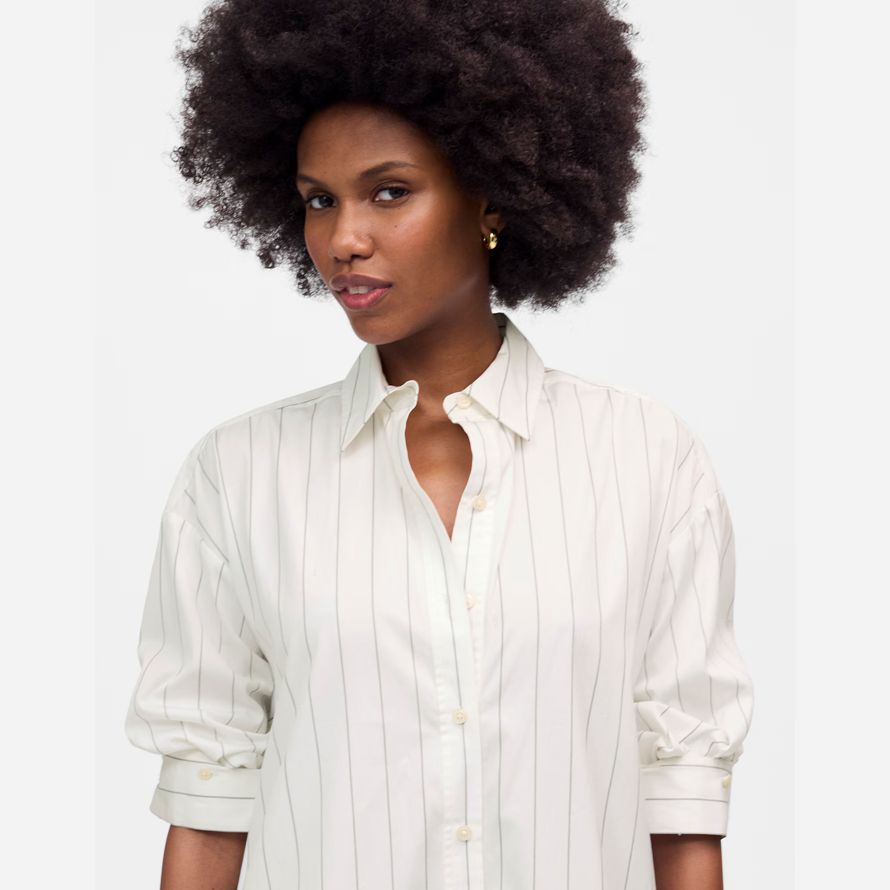 womens madewell bubble-hem mini shirt dress white
