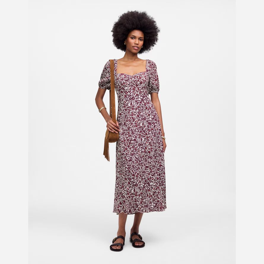 dark red white womens madewell puff sleeve sweetheart midi dress