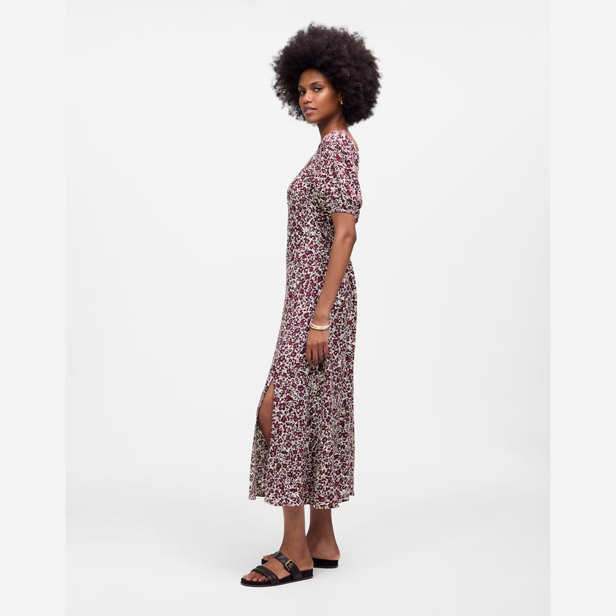 dark red white womens madewell puff sleeve sweetheart midi dress