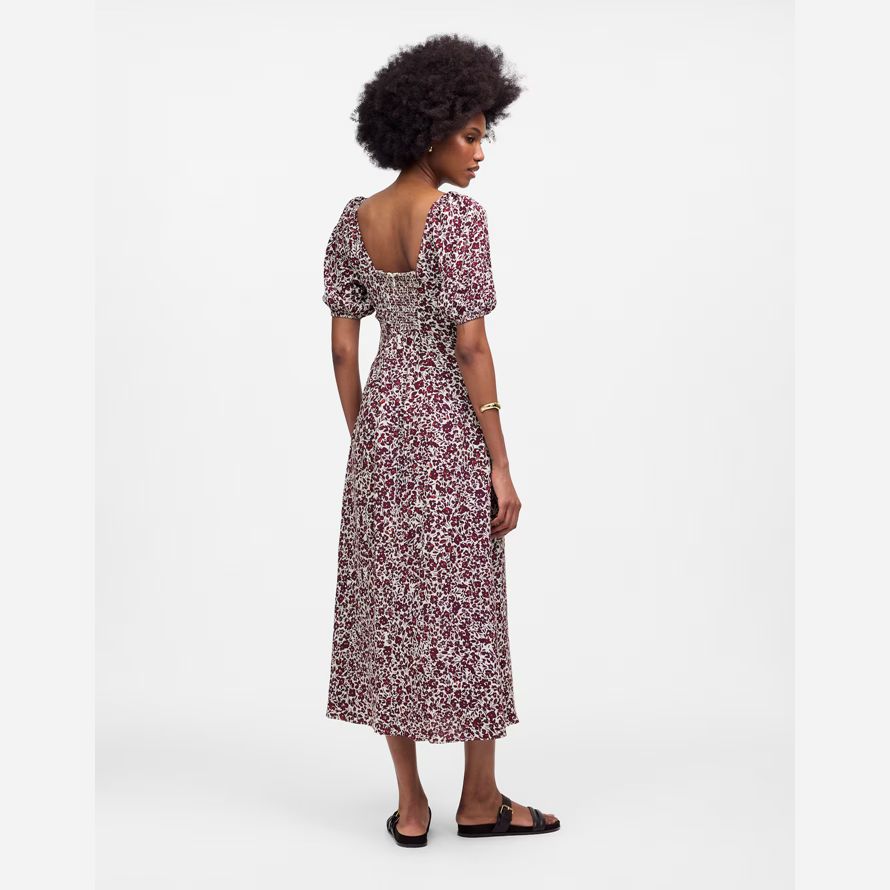 dark red white womens madewell puff sleeve sweetheart midi dress