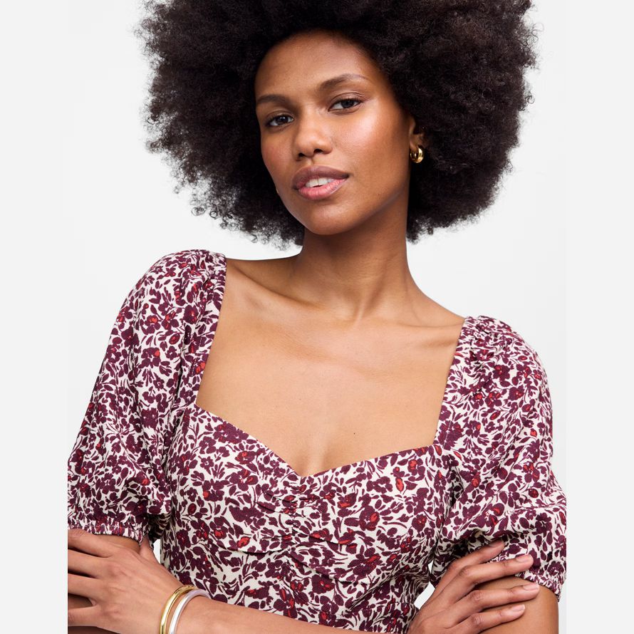 dark red white womens madewell puff sleeve sweetheart midi dress