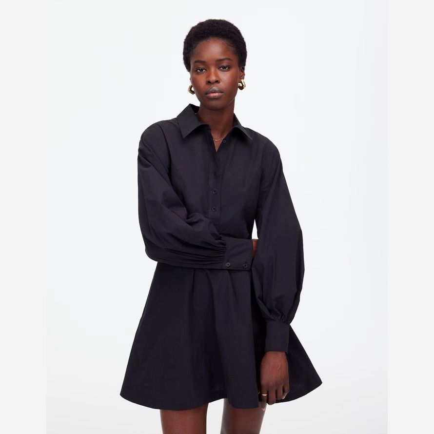 madewell seamed long-sleeve mini shirt womens dress black
