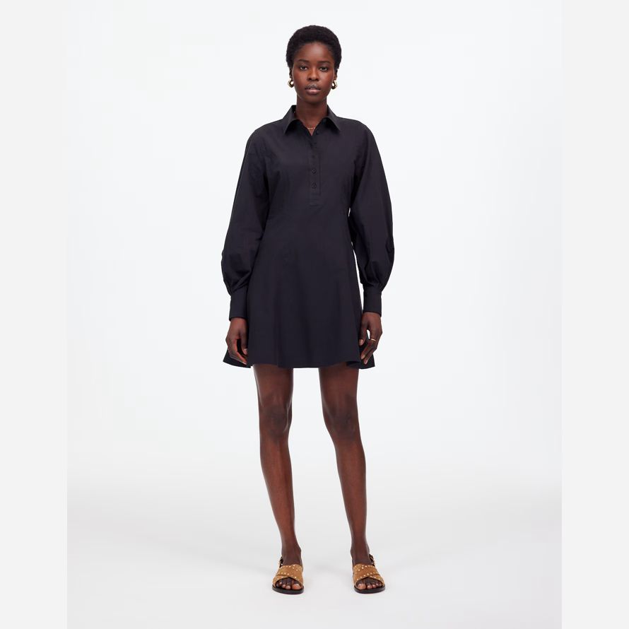 madewell seamed long-sleeve mini shirt womens dress black