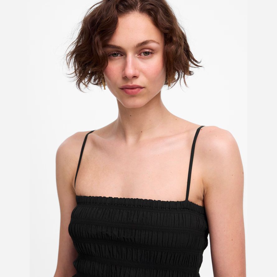 black womens madewell poplin smocked maxi dress