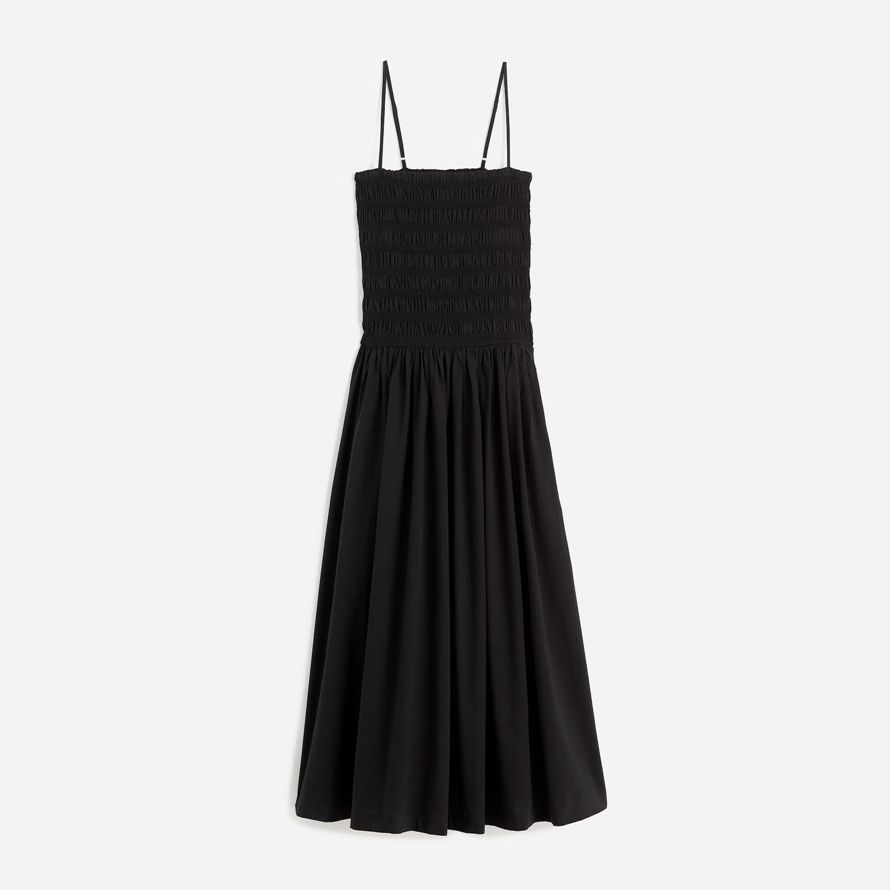 black womens madewell poplin smocked maxi dress