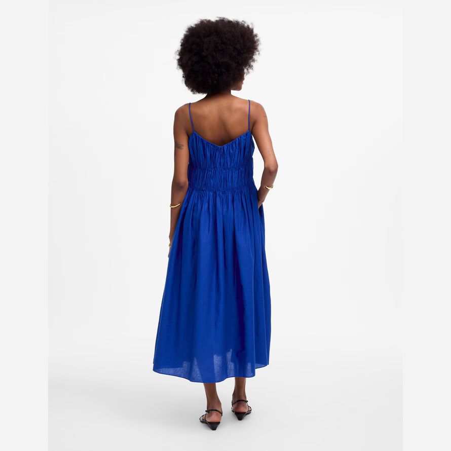 madewell textured v-neck midi womens dress blue