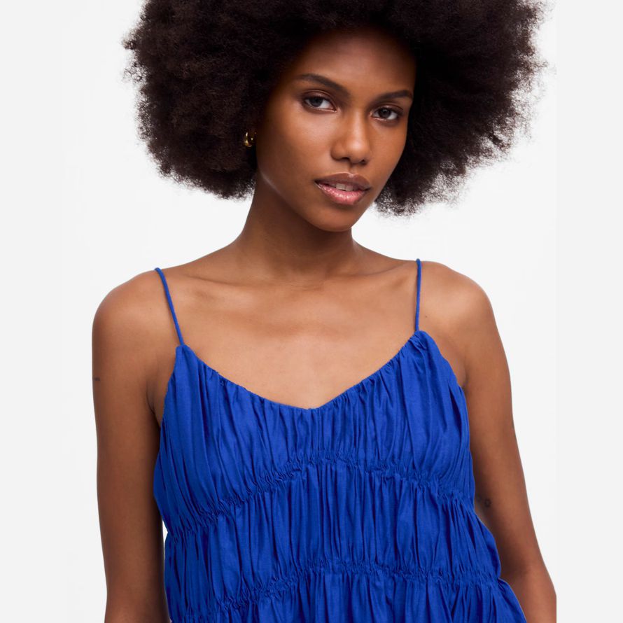madewell textured v-neck midi womens dress blue