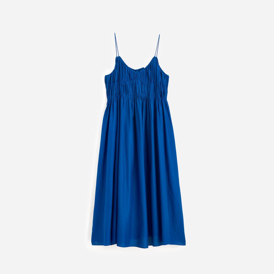 madewell textured v-neck midi womens dress blue