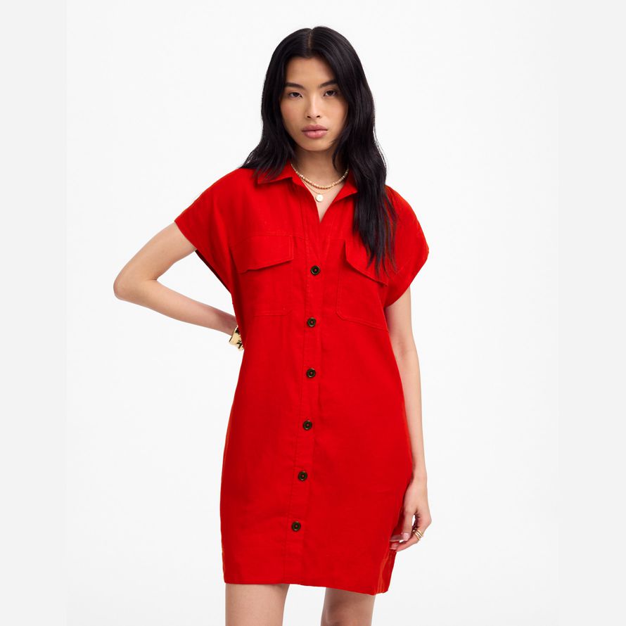 red madewell utility short-sleeve mini shirt womens dress