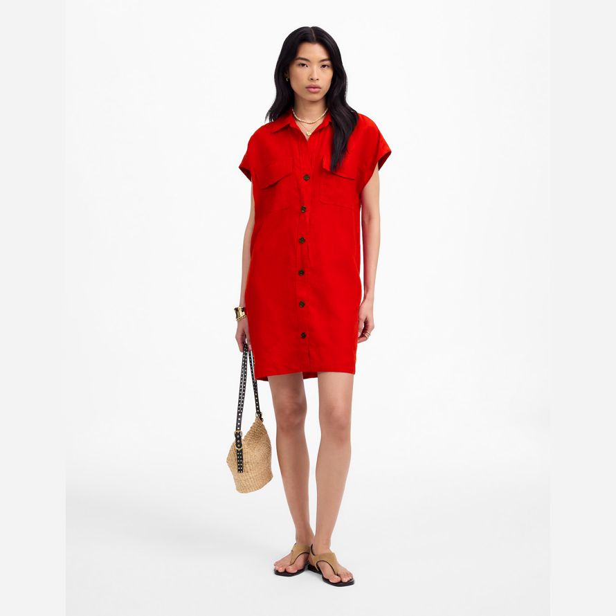 red madewell utility short-sleeve mini shirt womens dress
