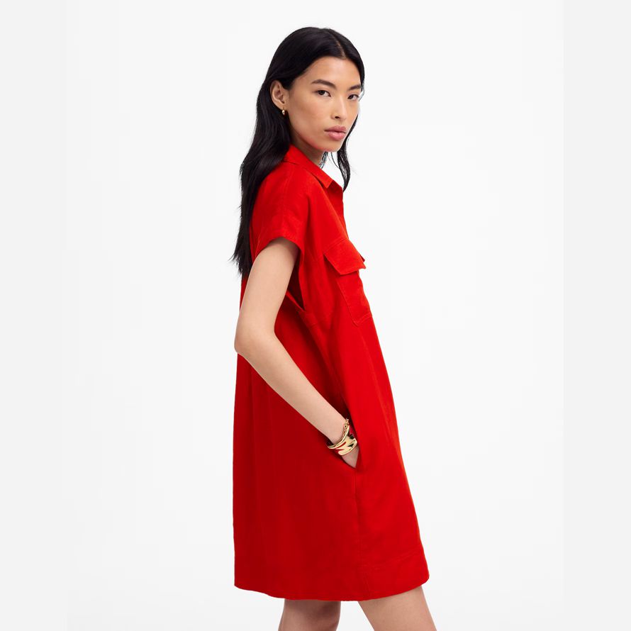 red madewell utility short-sleeve mini shirt womens dress