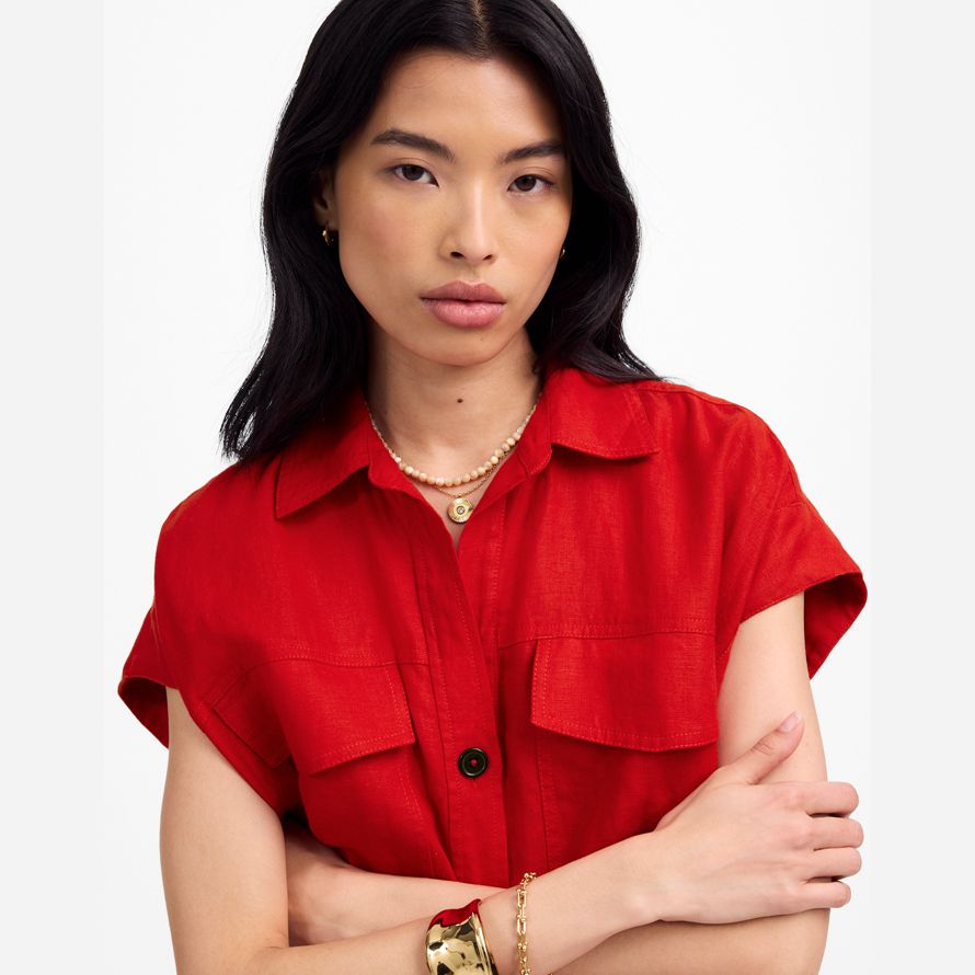 red madewell utility short-sleeve mini shirt womens dress