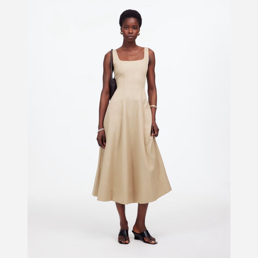 cream madewell seamed squareneck midi womens dress