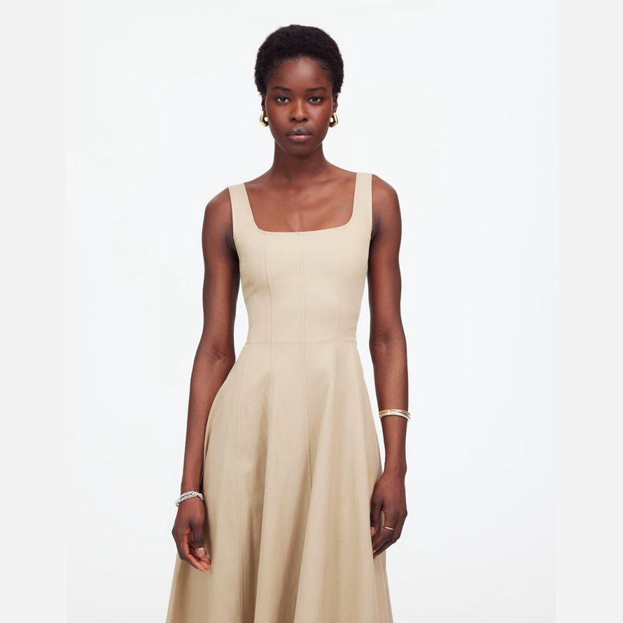 cream madewell seamed squareneck midi womens dress