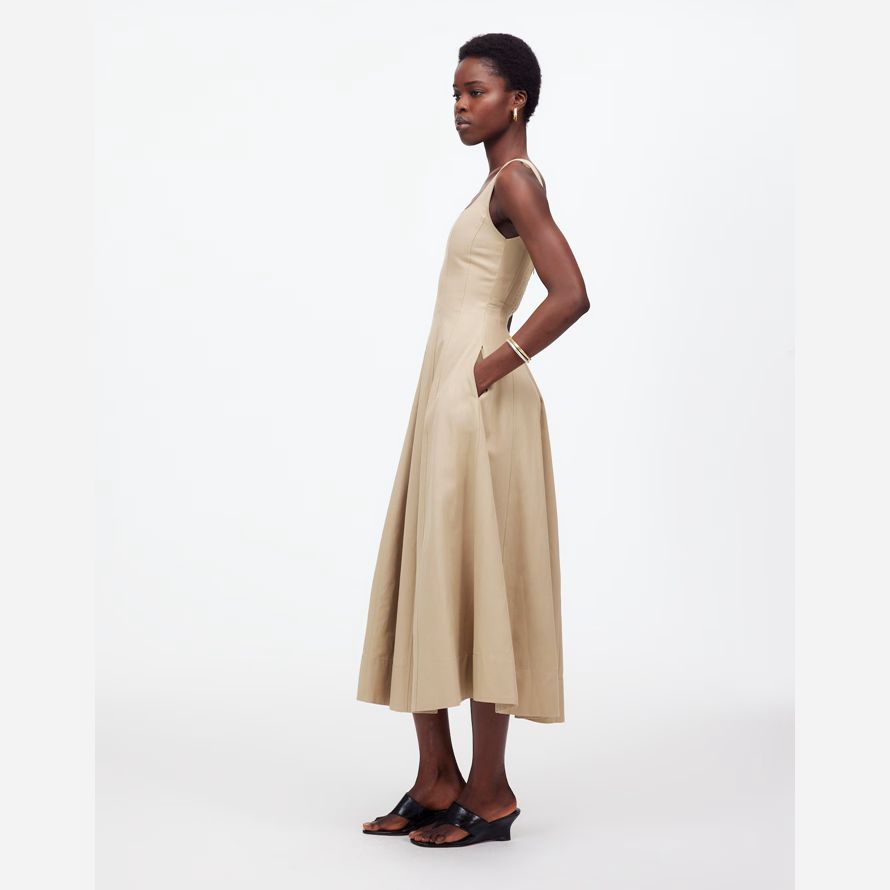 cream madewell seamed squareneck midi womens dress