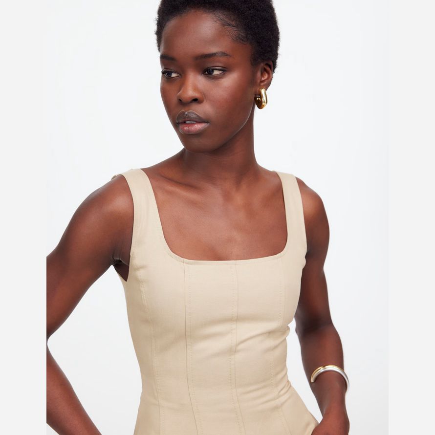 cream madewell seamed squareneck midi womens dress