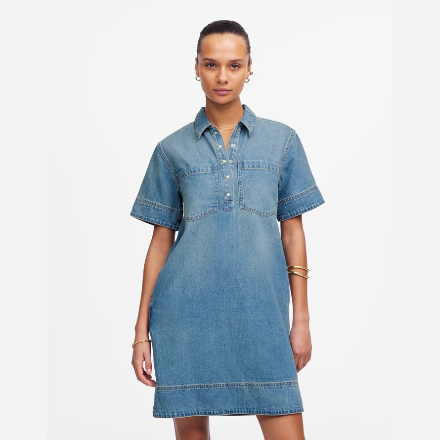 blue womens madewell denim popover dress