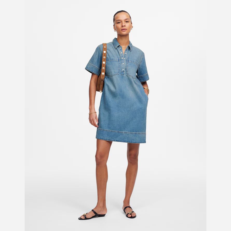 blue womens madewell denim popover dress