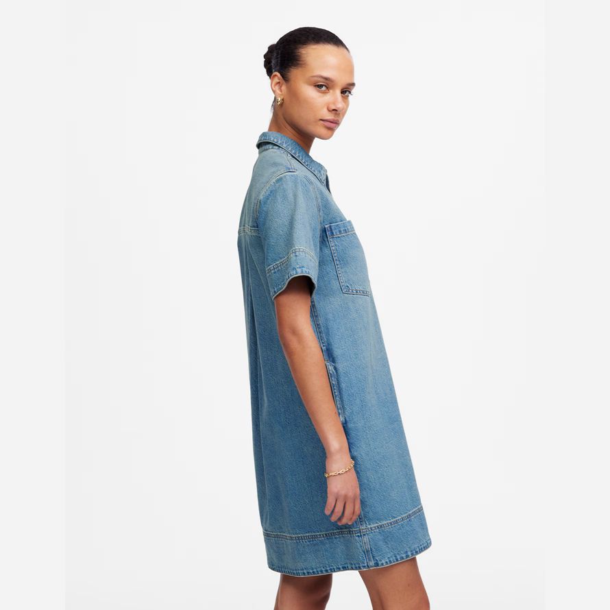 blue womens madewell denim popover dress