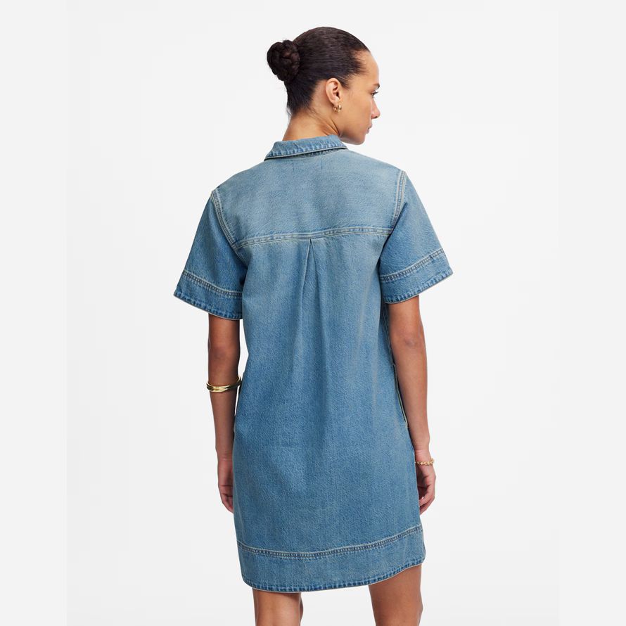 blue womens madewell denim popover dress