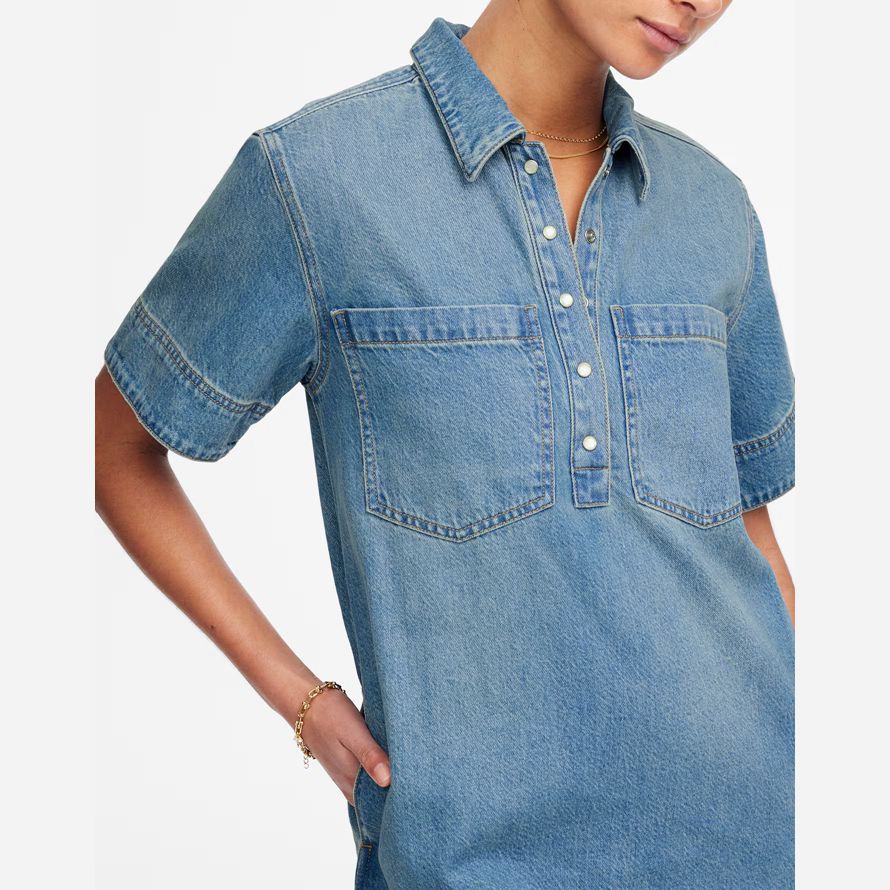 blue womens madewell denim popover dress