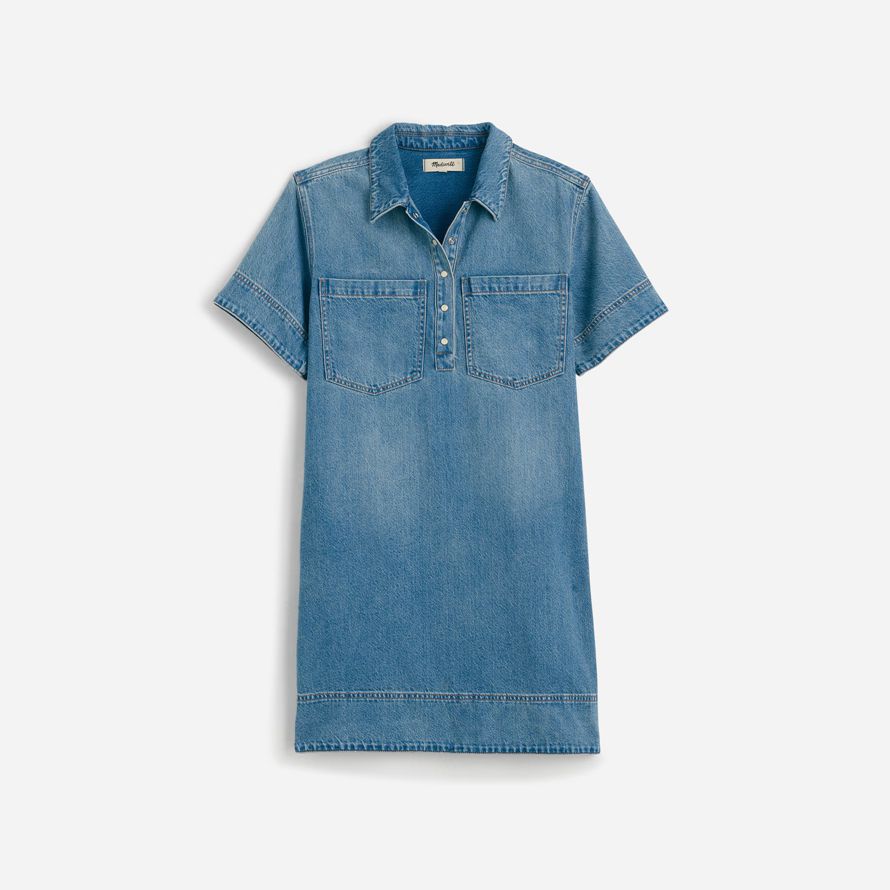 blue womens madewell denim popover dress