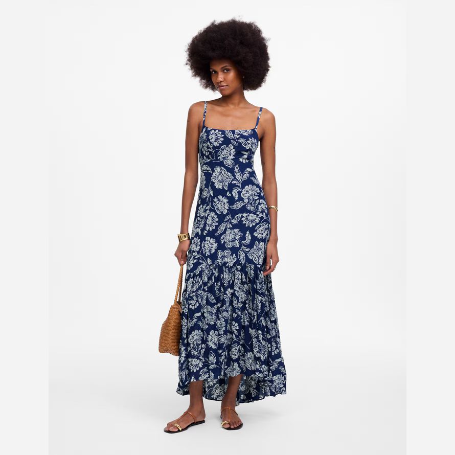 madewell textured maxi slip womens dress navy grey