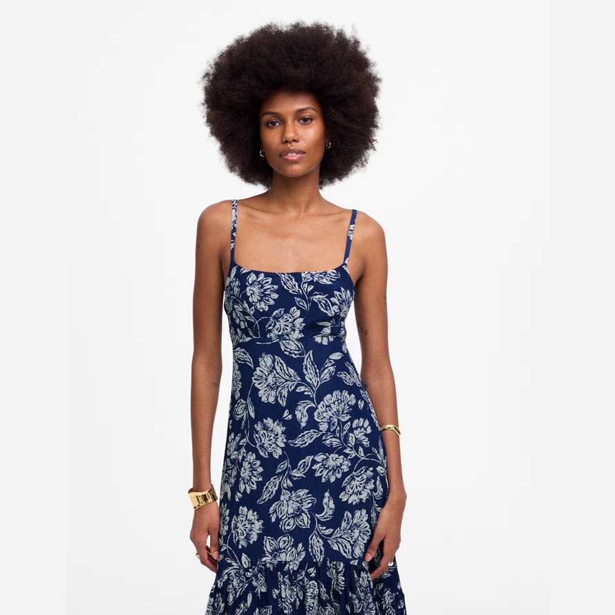 madewell textured maxi slip womens dress navy grey
