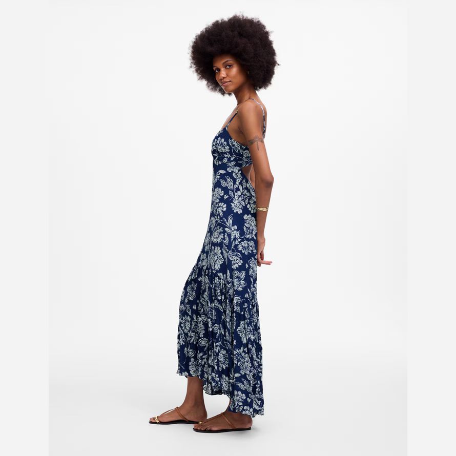 madewell textured maxi slip womens dress navy grey