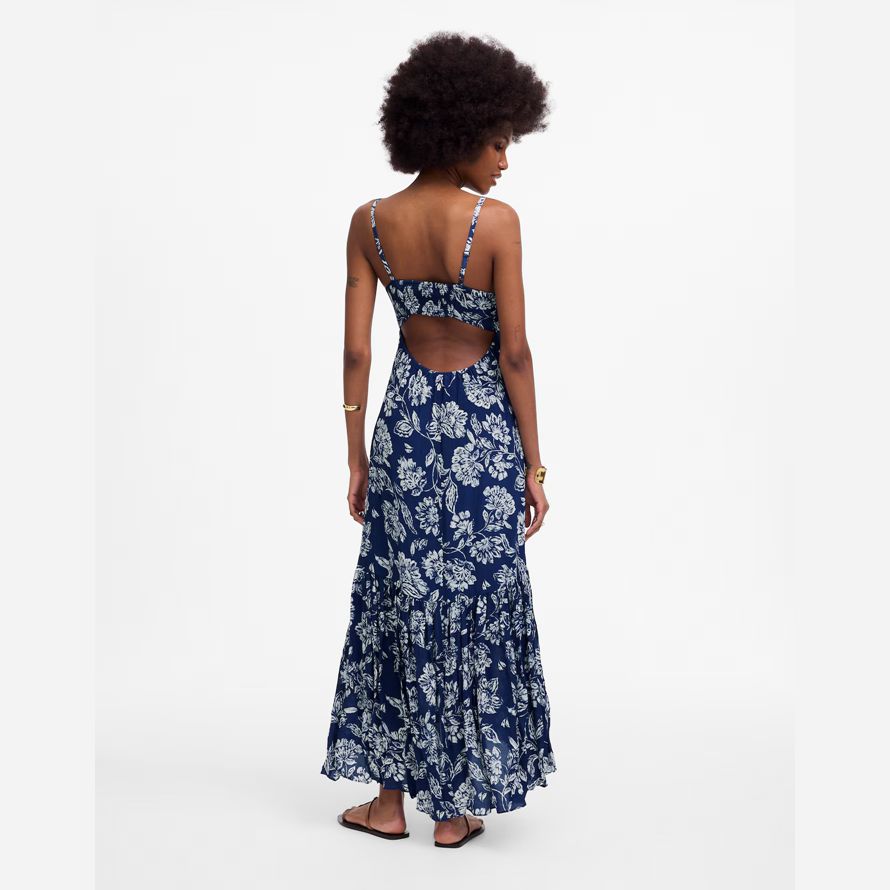 madewell textured maxi slip womens dress navy grey
