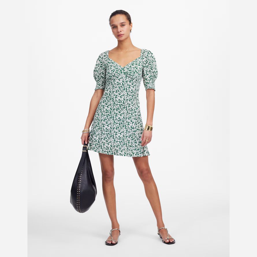 green white madewell seamed v-neck mini womens dress