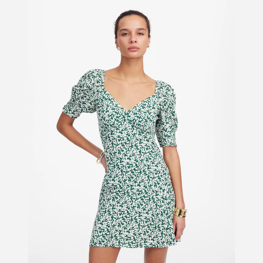 green white madewell seamed v-neck mini womens dress