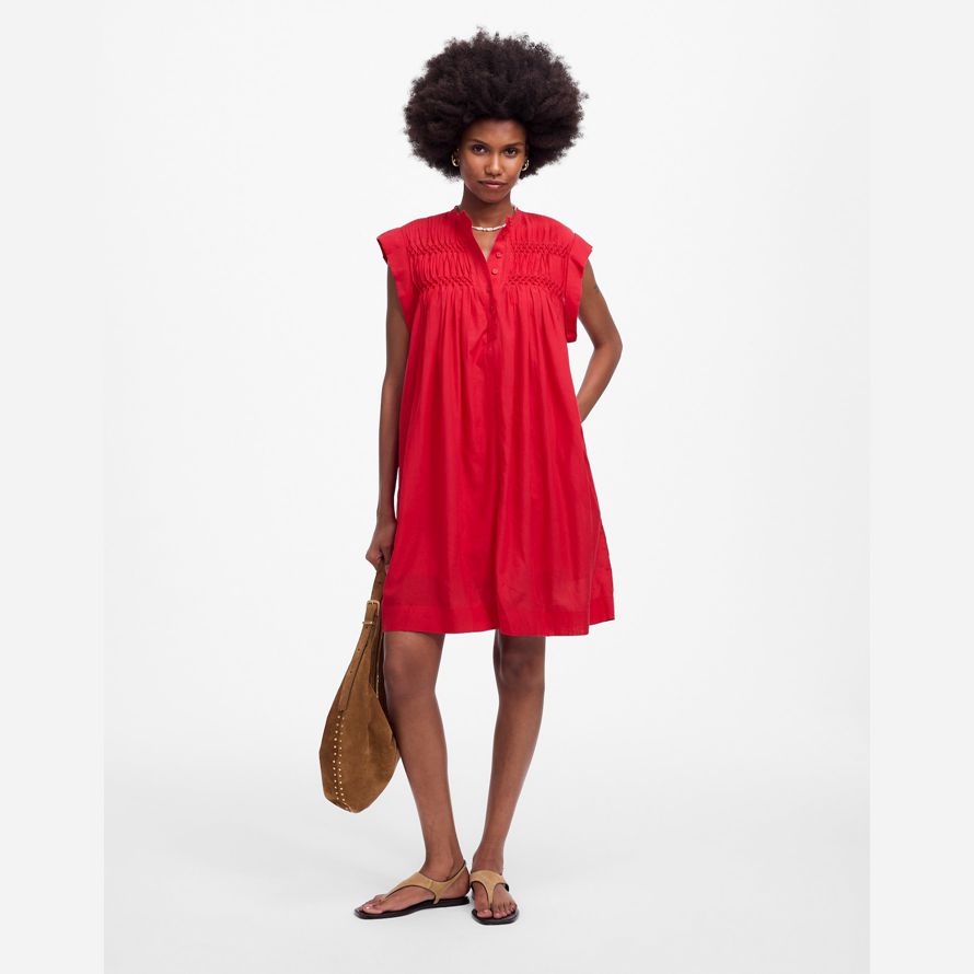 red madewell embroidered pleated mini womens dress