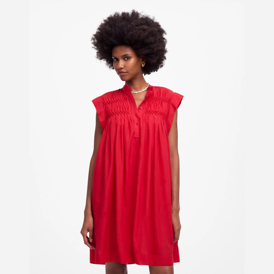 red madewell embroidered pleated mini womens dress