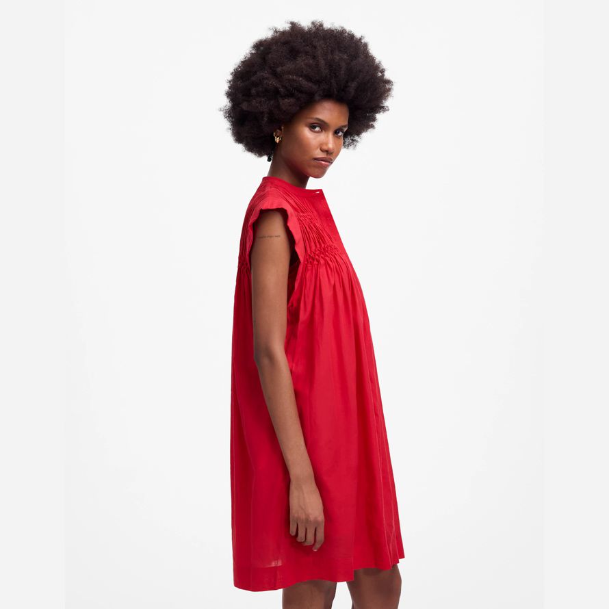 red madewell embroidered pleated mini womens dress
