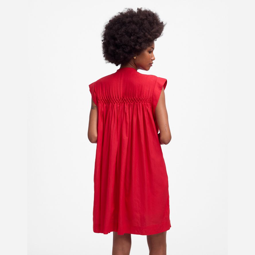 red madewell embroidered pleated mini womens dress