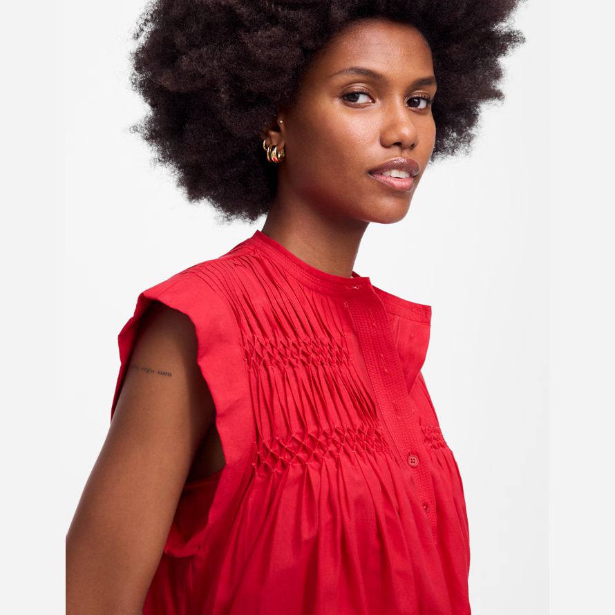 red madewell embroidered pleated mini womens dress