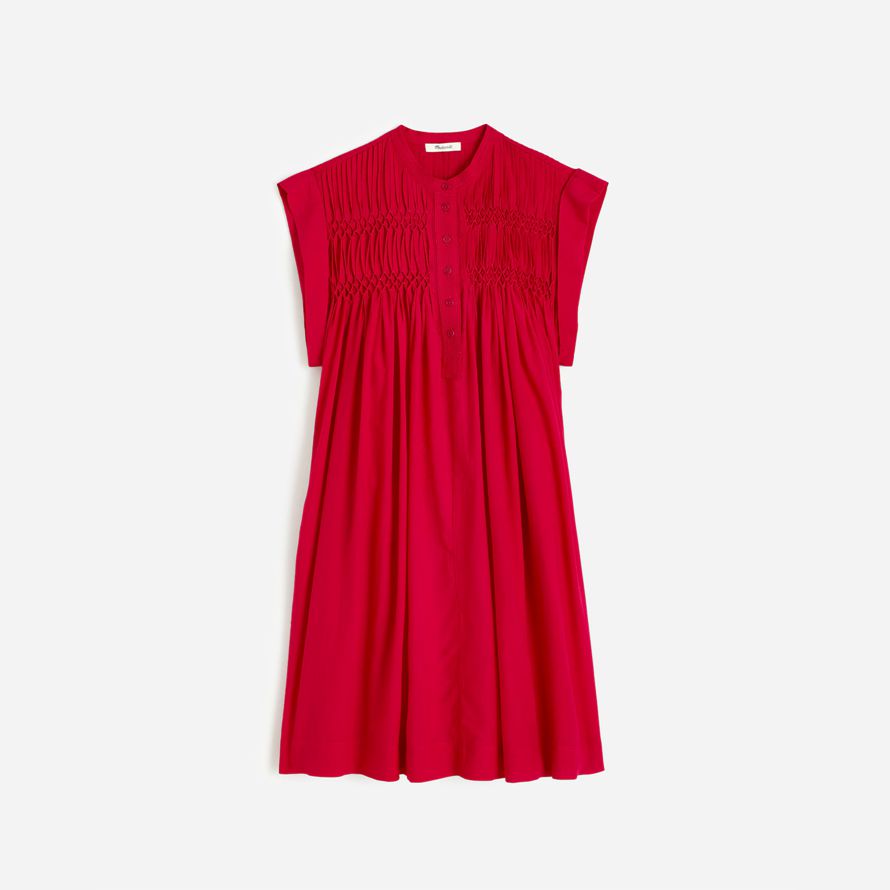 red madewell embroidered pleated mini womens dress