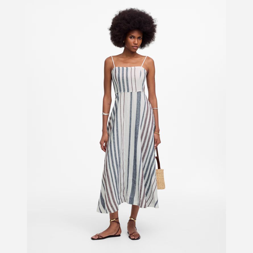 white navy womens madewell striped circle maxi dress