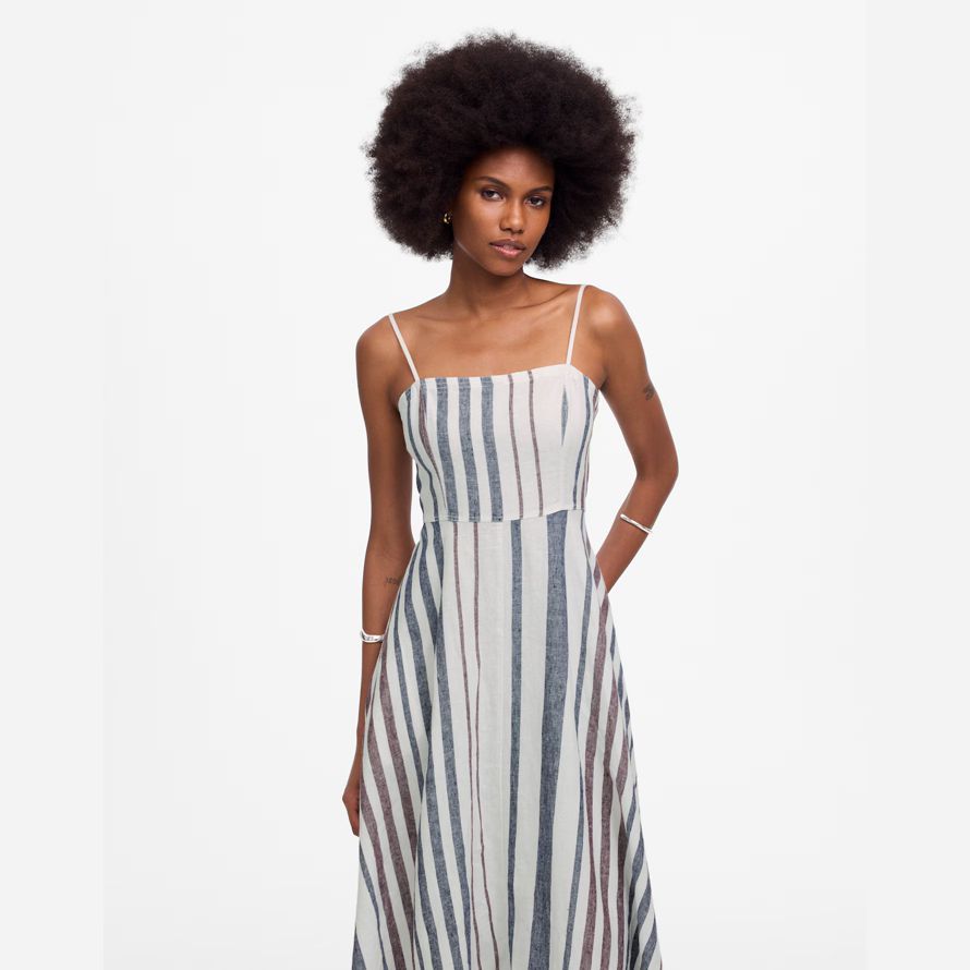 white navy womens madewell striped circle maxi dress