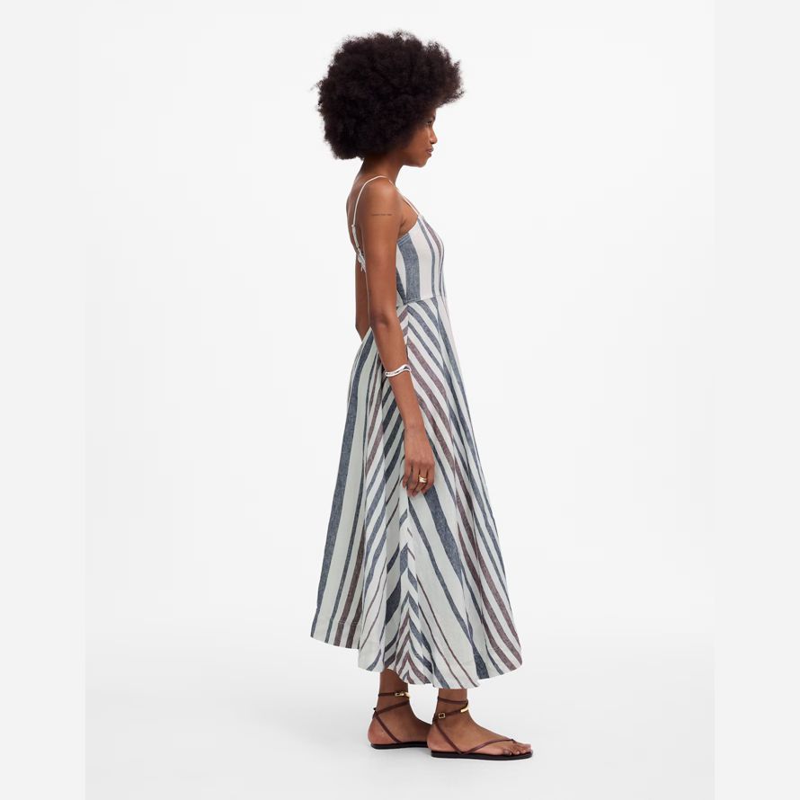 white navy womens madewell striped circle maxi dress