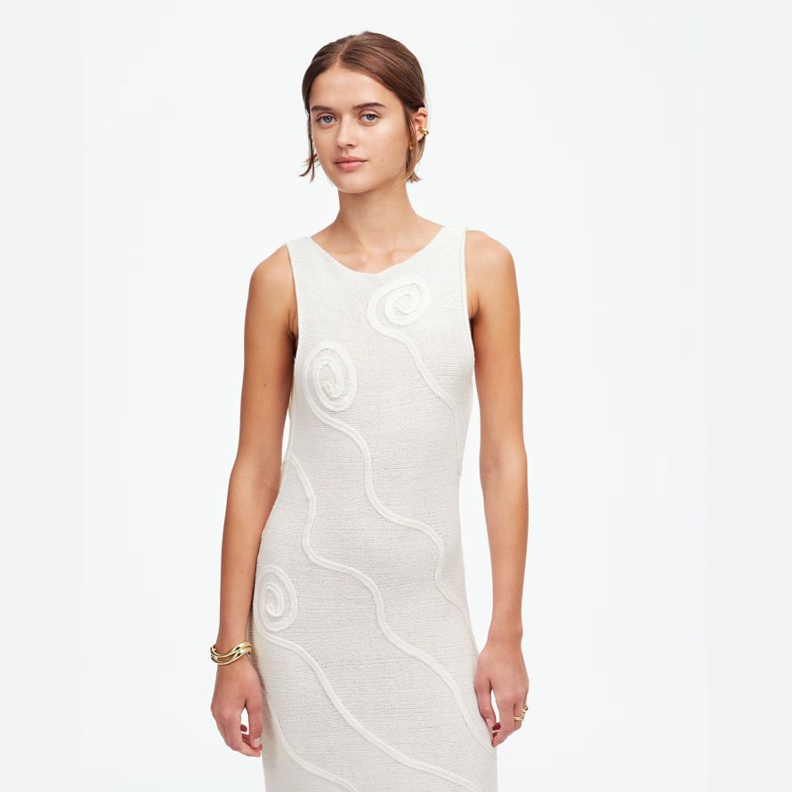 madewell zulu zephyr shea organic cotton swirl knit womens dress white