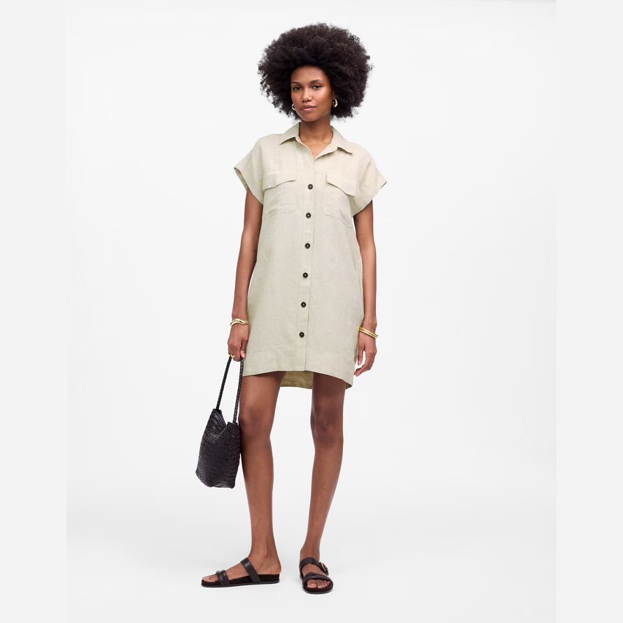 madewell utility short-sleeve mini shirt womens dress beige