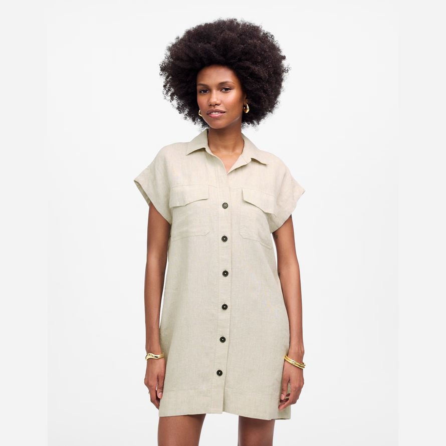 madewell utility short-sleeve mini shirt womens dress beige