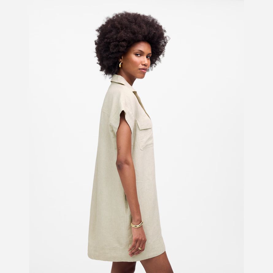 madewell utility short-sleeve mini shirt womens dress beige