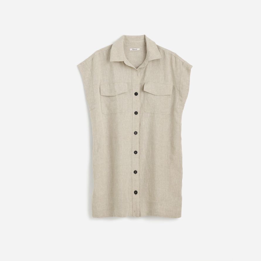 madewell utility short-sleeve mini shirt womens dress beige