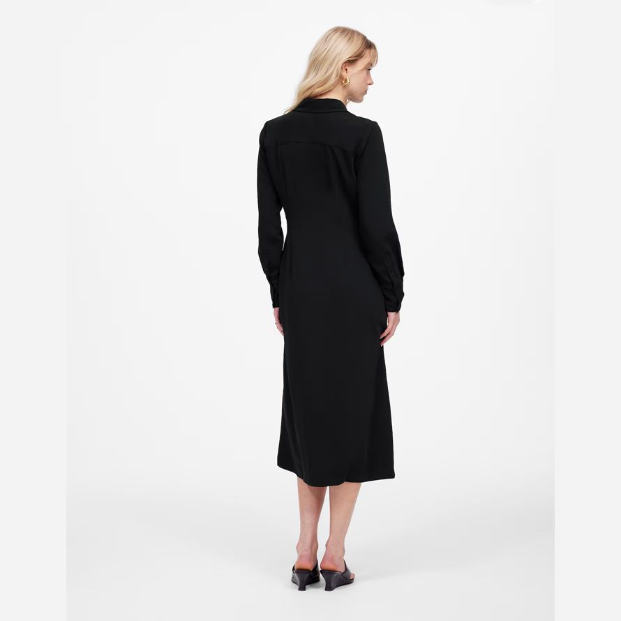 black womens madewell button-up midi shirt dress